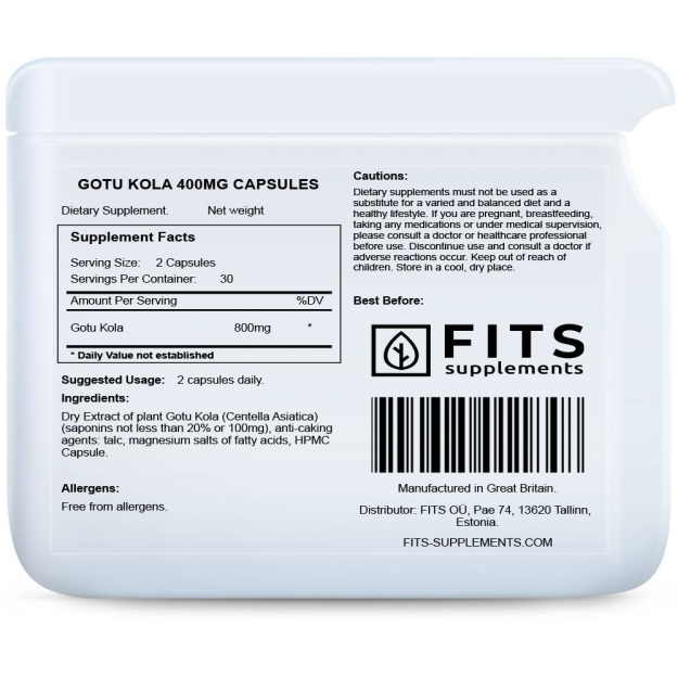 FITS Gotu Kola 400 mg kapsulės paveikslėlį FITS Gotu Kola 400 mg kapsulės nuotrauka