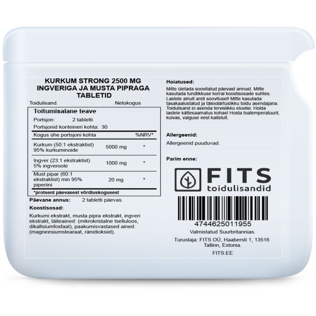 FITS Kurkuminas 2500 mg su imbierais ir juodaisiais pipirais tablets paveikslėlį FITS Kurkuminas 2500 mg su imbierais ir juodaisiais pipirais tablets nuotrauka