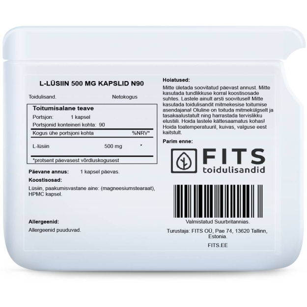 FITS Lizinas 500 mg kapsulės N90 paveikslėlį FITS Lizinas 500 mg kapsulės N90 nuotrauka