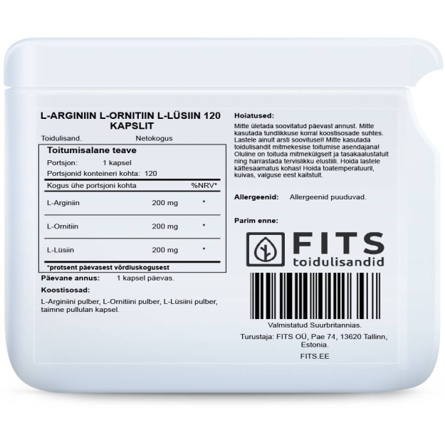 FITS L-argininas L-ornitinas L-lizinas tabletės N120 paveikslėlį FITS L-argininas L-ornitinas L-lizinas tabletės N120 nuotrauka