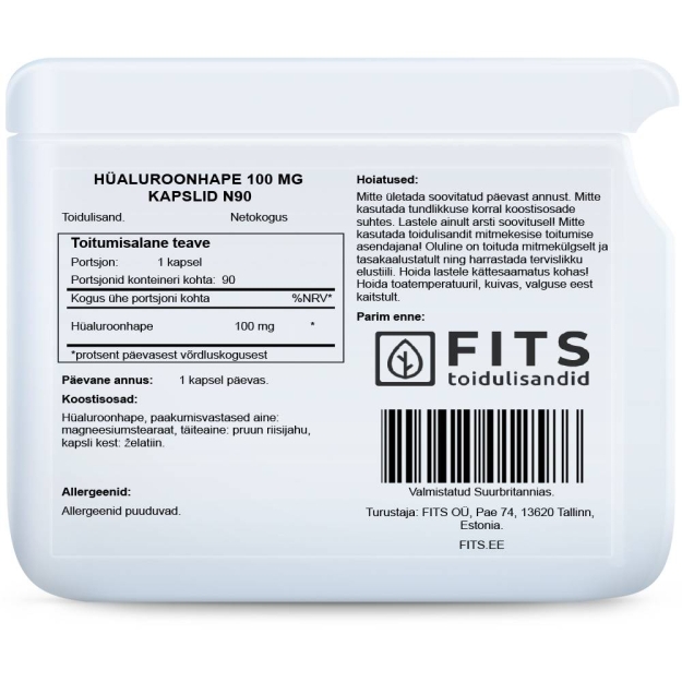 FITS Hialurono rūgštis 100mg kapsulės N90 paveikslėlį FITS Hialurono rūgštis 100mg kapsulės N90 nuotrauka