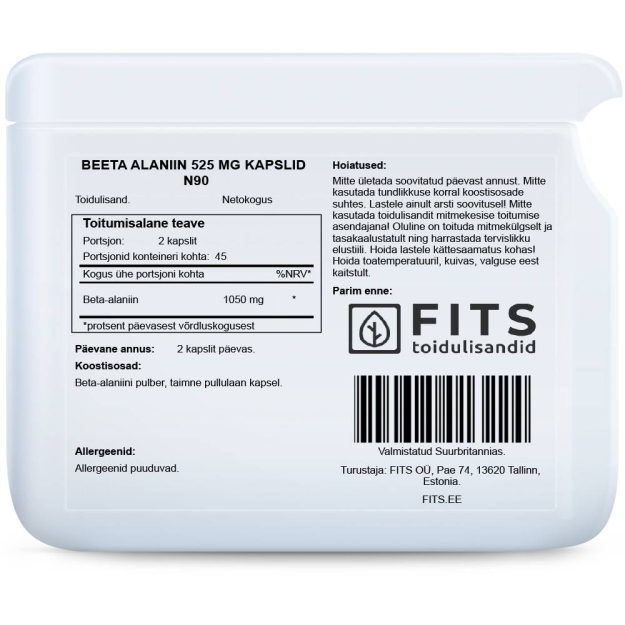 FITS Beta Alanine 525mg 90 kapsulių paveikslėlį FITS Beta Alanine 525mg 90 kapsulių nuotrauka
