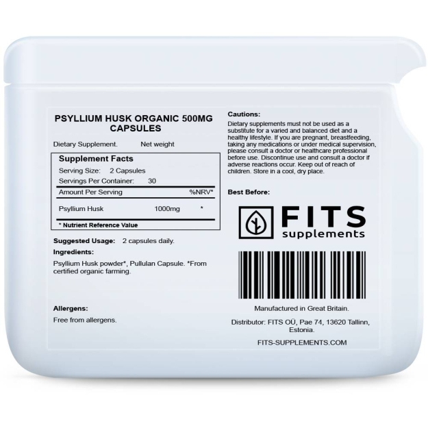 FITS Psyllium Husk Organic 500mg capsules bilde FITS Psyllium Husk Organic 500mg capsules fotogrāfija