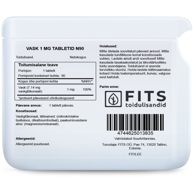 FITS Copper 1mg 90 tablets bilde FITS Copper 1mg 90 tablets fotogrāfija