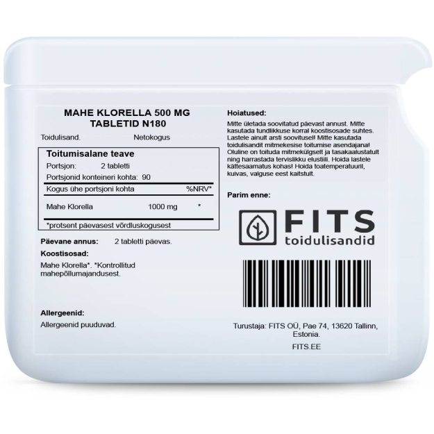 FITS Chlorella BIO 500mg tabletės N180 paveikslėlį FITS Chlorella BIO 500mg tabletės N180 nuotrauka