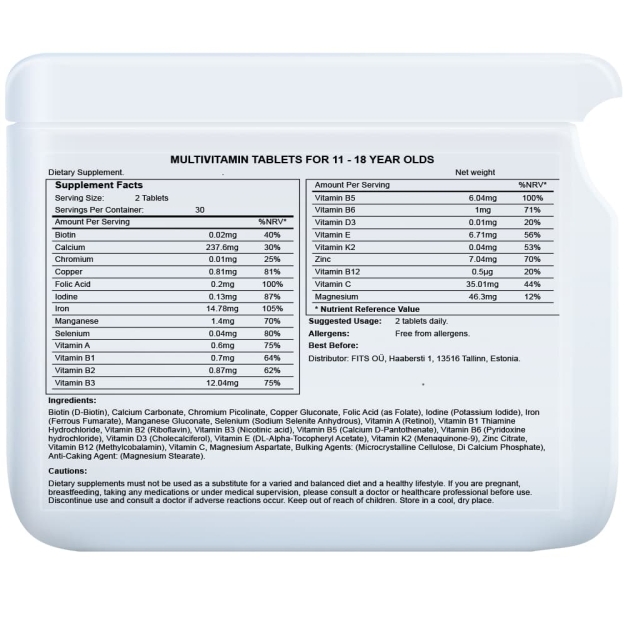 Multivitamins for 11-18 Years Old 60 tablettia Multivitamins for 11-18 Years Old 60 tablettia
