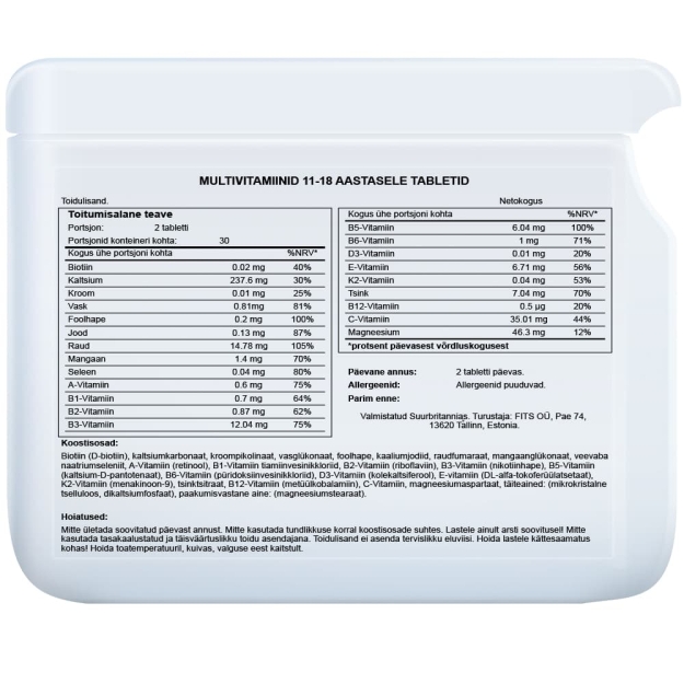 Multivitamins for 11-18 Years Old 60 tablettia Multivitamins for 11-18 Years Old 60 tablettia