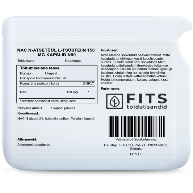 FITS NAC N-acetil-L-cisteinas 150 mg, 90 kapsulių paveikslėlį FITS NAC N-acetil-L-cisteinas 150 mg, 90 kapsulių nuotrauka