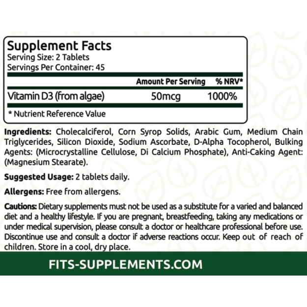 FITS Vegan Vitamin D3 1000IU 90 tablets bilde FITS Vegan Vitamin D3 1000IU 90 tablets fotogrāfija
