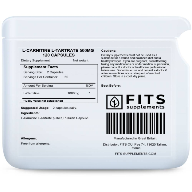 FITS L-karnitino L-tartratas 500mg 120 kapsulės paveikslėlį FITS L-karnitino L-tartratas 500mg 120 kapsulės nuotrauka