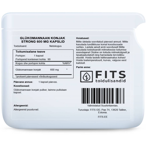 FITS Glucomannan Konjac Strong 600mg kapsulės paveikslėlį FITS Glucomannan Konjac Strong 600mg kapsulės nuotrauka