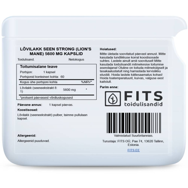 FITS Lion's Mane Strong 5600 mg kapsulės paveikslėlį FITS Lion's Mane Strong 5600 mg kapsulės nuotrauka