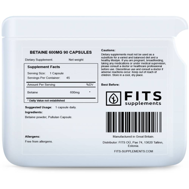 FITS Betainas 600 mg kapsulės N90 paveikslėlį FITS Betainas 600 mg kapsulės N90 nuotrauka