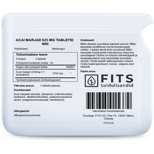 FITS Acai uogos 625 mg tabletės paveikslėlį FITS Acai uogos 625 mg tabletės nuotrauka