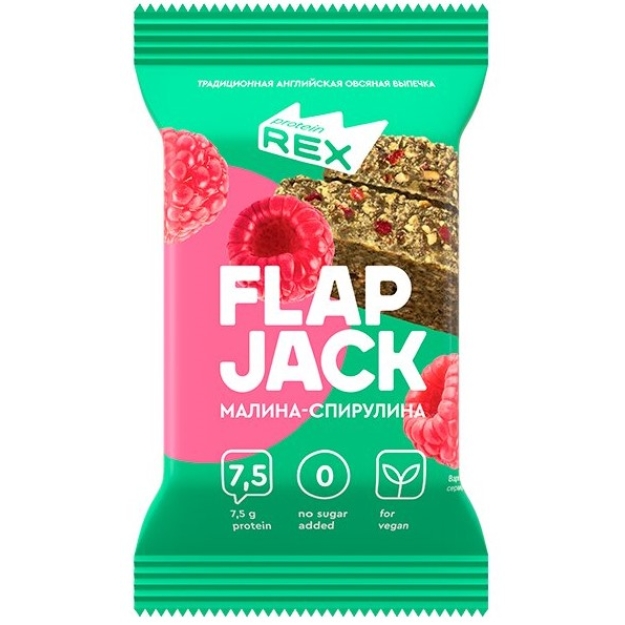 Protein Rex Valgurikas kaeraküpsis -Flap Jack- Spirulina ja vaarikaga 60 g