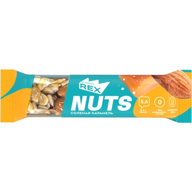 Protein Rex Baltymų batonėlis NUTS 40 g - sūdyta karamelė x 12 Protein Rex Baltymų batonėlis NUTS 40 g - sūdyta karamelė x 12