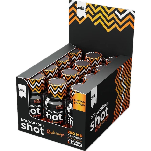 Puls Nutrition Pre-Workout Shot 60 ml - apelsiin x 12 pilt Puls Nutrition Pre-Workout Shot 60 ml - apelsiin x 12 foto