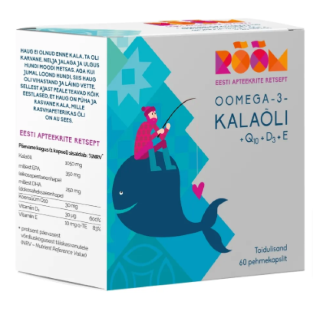 Rõõm Omega-3 Fish Oil + D3 + Q10 60 softgels