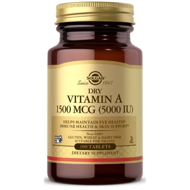 Solgar Dry Vitamin A 5000 IU 1500 mcg 100 tablets Solgar Dry Vitamin A 5000 IU 1500 mcg 100 tablets
