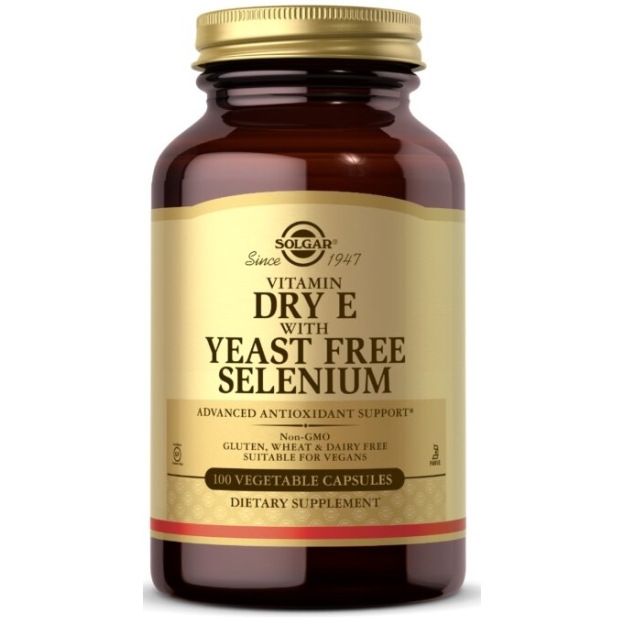 Solgar Sausas vitaminas E su selenu Yeast Free 100 kapsulių Solgar Sausas vitaminas E su selenu Yeast Free 100 kapsulių