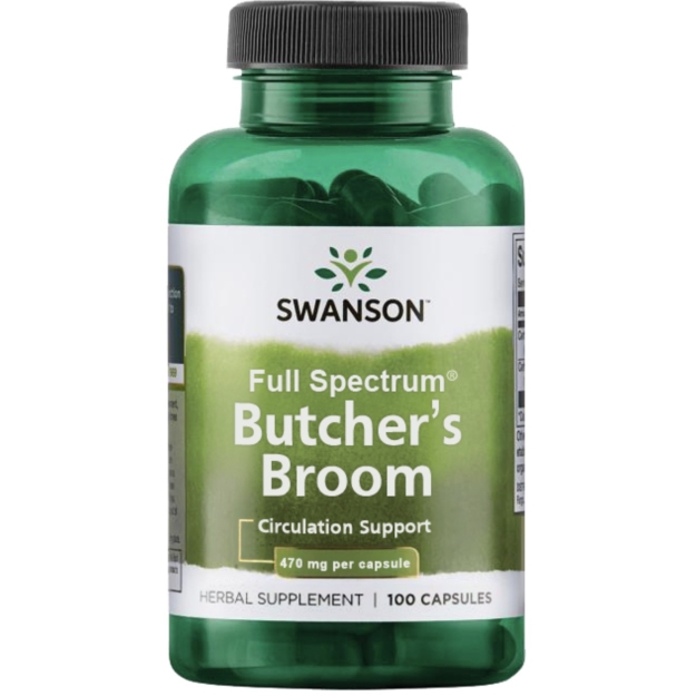 Swanson Butcher's Broom 470 mg 100 kapsulių paveikslėlį Swanson Butcher's Broom 470 mg 100 kapsulių nuotrauka