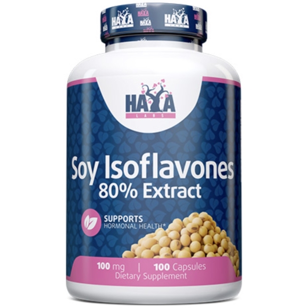 Haya Labs Sojos izoflavonų 80% ekstraktas NE GMO 100 mg 100 kapsulių nuotrauka