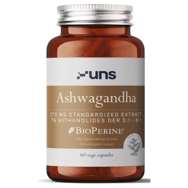 UNS Ashwagandha ekstrakt 570 mg + Bioperine 60 kapslit UNS Ashwagandha ekstrakt 570 mg + Bioperine 60 kapslit
